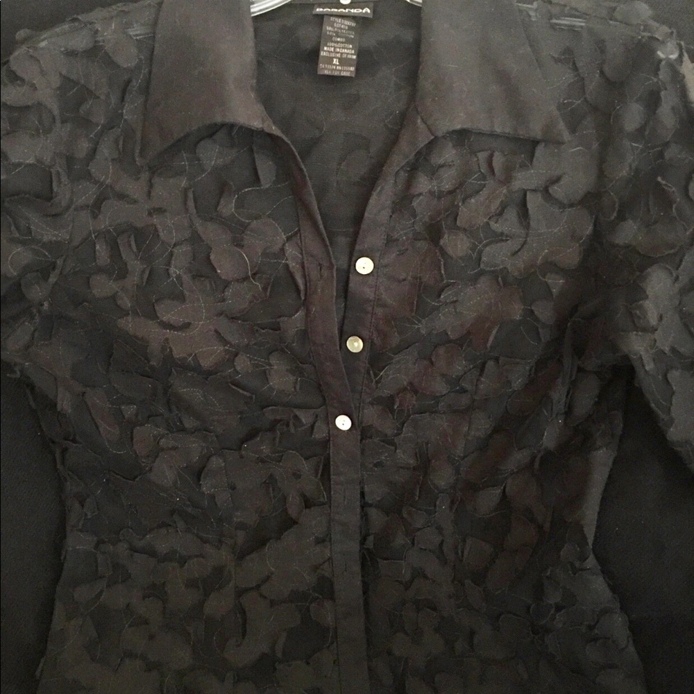 Floral sheer black top